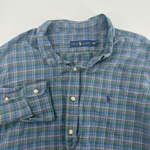 Ralph Lauren Plaid Shirt Mens XXL Button Down Long Sleeve Green‎ Purple